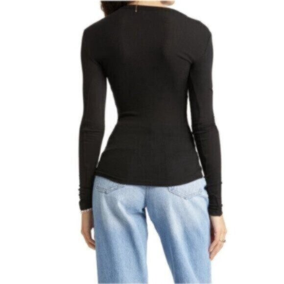 NWT BP Black Ribbed Long Sleeve Tee Shirt Medium - Picture 2 of 7